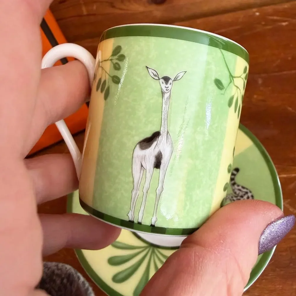 Hermès Africa Green Demitasse Cup and Saucer Set With Box